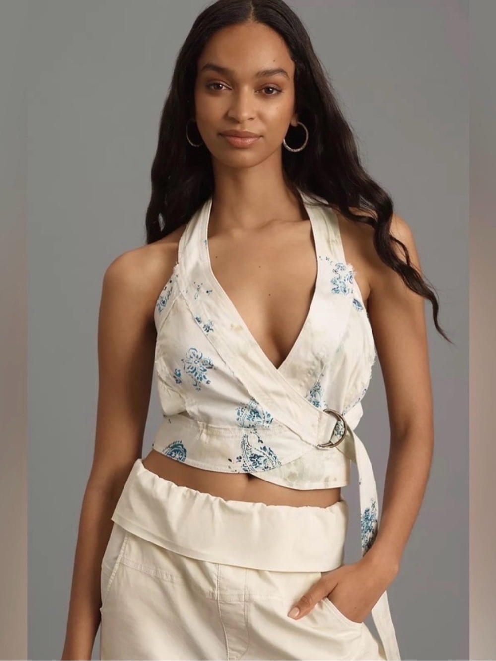 Brand New Faux-Wrap Halter Crop Top